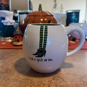 Rae Dunn Witchy White Mug with Green Stripes